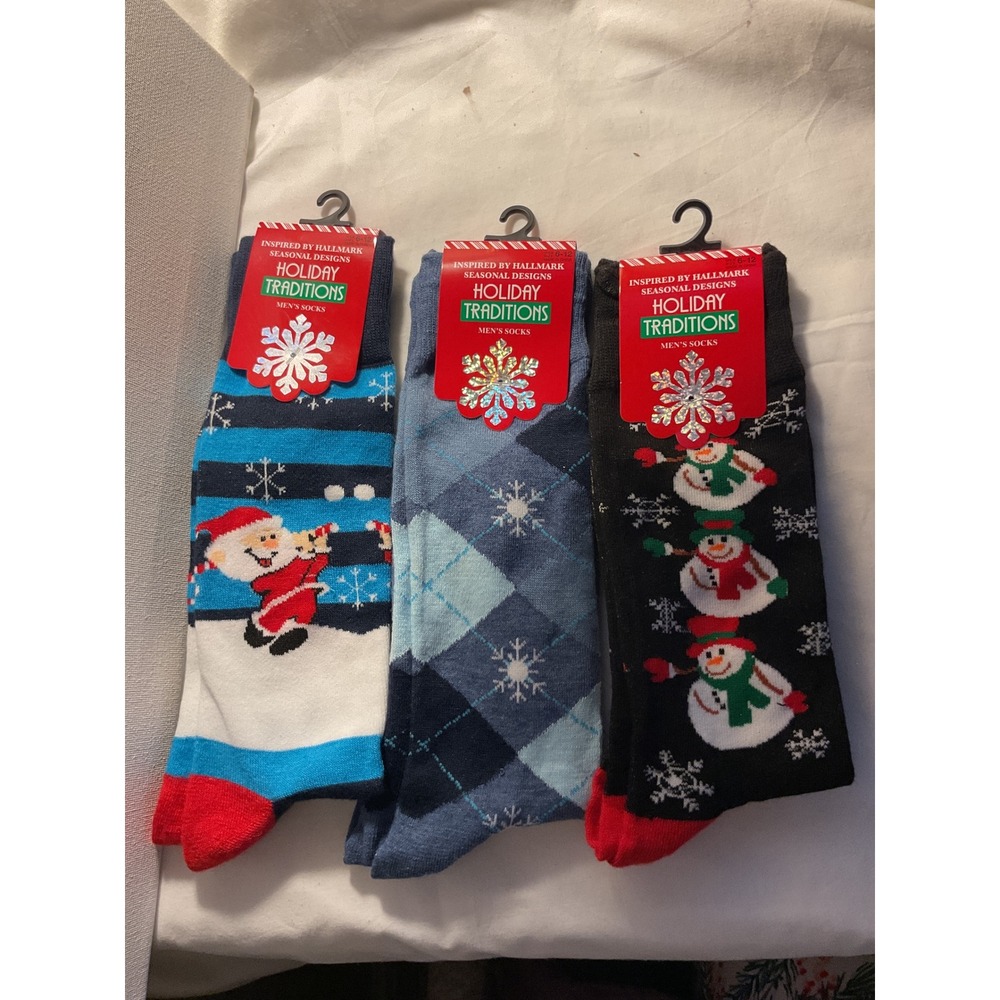 Holiday Traditions Hallmark Mens‎ Socks Lot of 3 Snowman Santa Snowflake